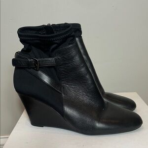 Via Spiga Black Leather Wedge Boots